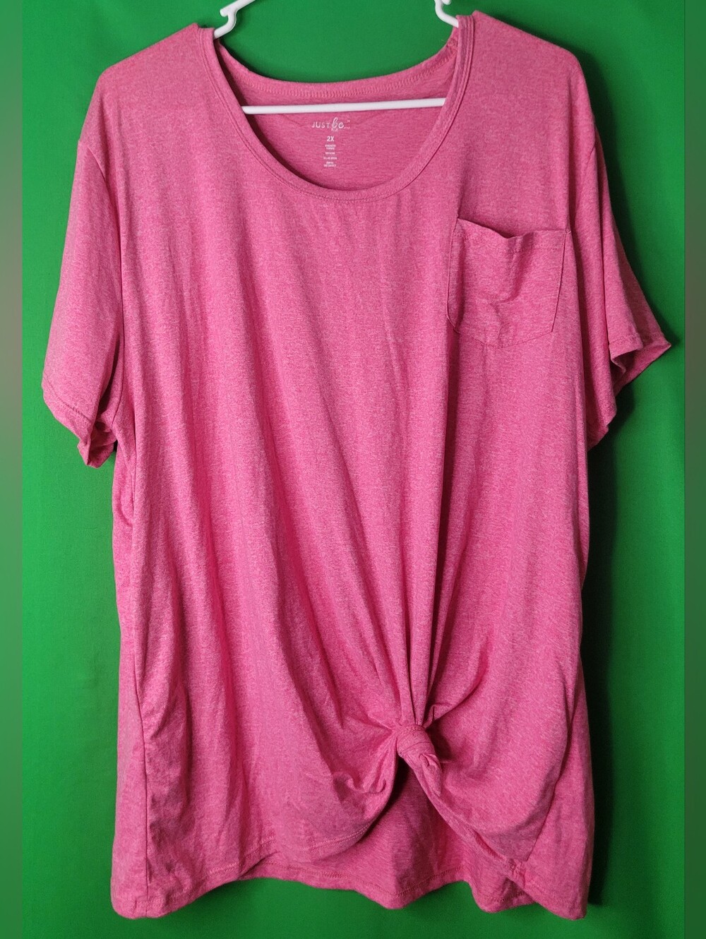 just be Pink Short Sleeve Crewneck Tee with Front Knot Plus 2X Shirt Women Top